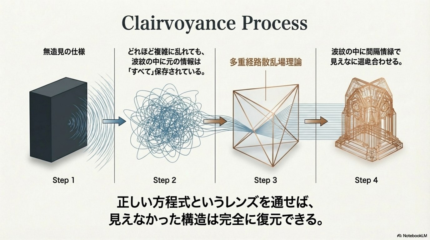 透視のプロセスを段階的に示したスライド
