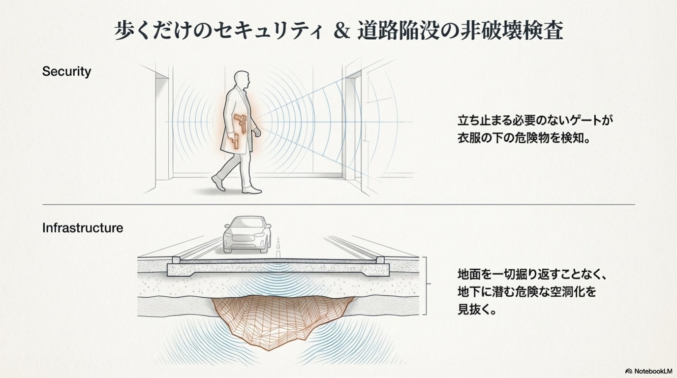 セキュリティゲートと道路陥没検査のスライド