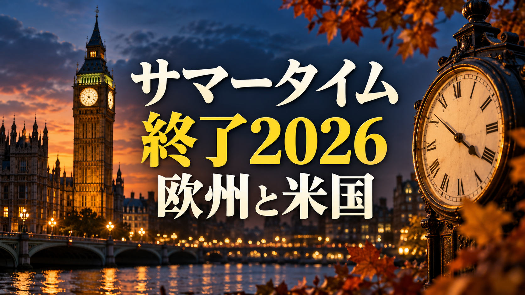 サマータイム終了2026は欧州10月25日・米国11月1日！日本との時差は？の生成イメージ